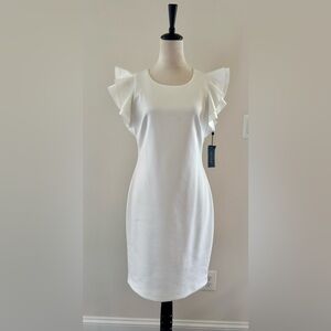 ✨ Tommy Hilfiger White Ruffle Shoulder Dress – Size 10 (NWT)